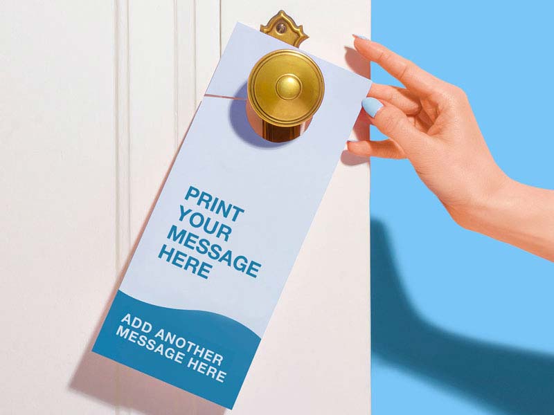 Sample door hanger on a doorknob.